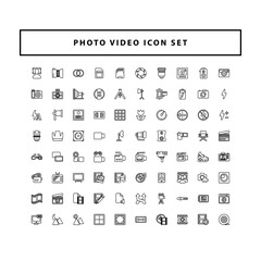 Photo and video icons set with outline style design