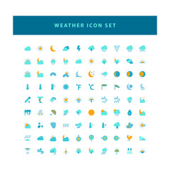 Fototapeta na wymiar Vector weather icon set with flat color style design