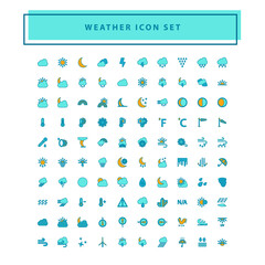 Vector weather icon set with filled outline style design