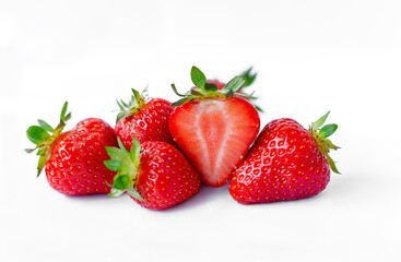 strawberries, red ripe juicy berry on a white background