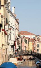 Beautiful peaceful scene of canal in Venice, Italy