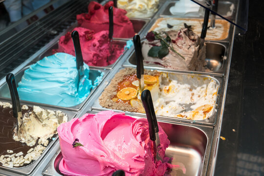Set of Italian ice cream  of different colors. Classic Selection of gourmet gelato gelatto ice cream. 