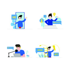 Flat Illustration of Man Work