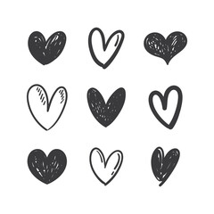 Hand drawn hearts. Set of Heart doodles for valentine's day design or wedding card invitation.