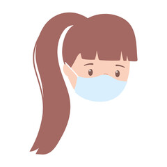 girl face with medical mask, coronavirus covid 19 pandemic isolated icon design white background