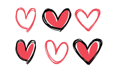 Heart doodles collection. Hand drawn hearts. Vector illustration set.