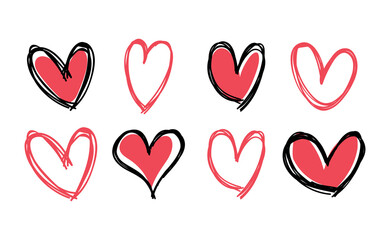 Heart doodles collection. Hand drawn hearts. Vector illustration set.