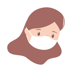 girl face with medical mask, coronavirus covid 19 pandemic isolated icon design white background