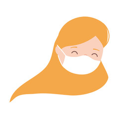 girl face with medical mask, coronavirus covid 19 pandemic isolated icon design white background