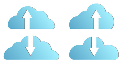 Beautiful blue virtual modern new IT digital smart clouds with loading and unloading computer information on a white background. Vector illustration