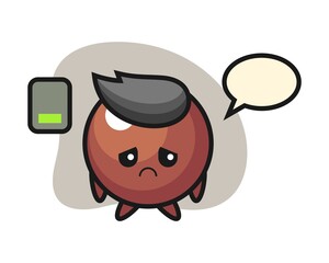 Chocolate ball cartoon doing a tired gesture