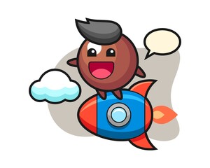 Chocolate ball cartoon riding a rocket