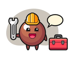 Chocolate ball cartoon as a mechanic