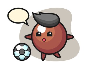 Chocolate ball cartoon is playing soccer