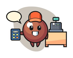 Chocolate ball cartoon as a cashier