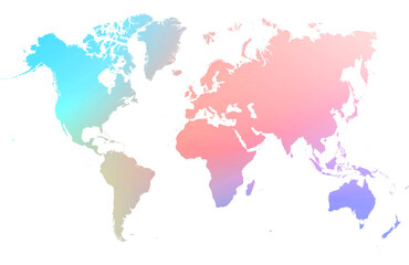 Fototapeta na wymiar gradient rainbow colored world map with on white background. World map template with continents, North and South America, Europe and Asia, Africa and Australia