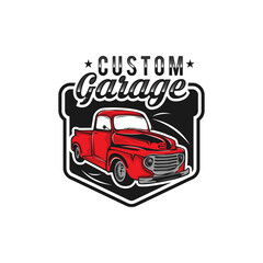 Retro truck logo template vector. Vintage truck emblem logo concept. Retro garage logo template