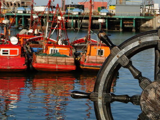 Fototapeta na wymiar Fishing boat area in the port of Mar del Plata, Selective Focus