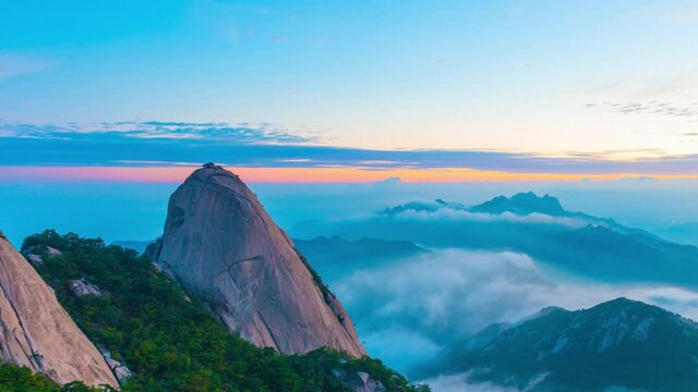 Bukhansan mountain in Seoul at Sunrise in the Morning in Bukhansan National Park, South Korea