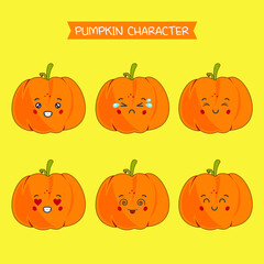 Cute Pumpkin Characters With Various Expression