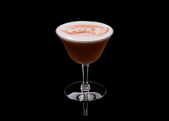 Traditional Whiskey Sour with egg white foam on black background