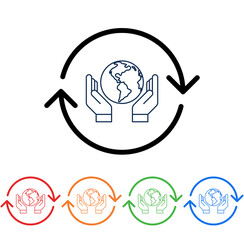 hands lifting world planet earth line style vector illustration design