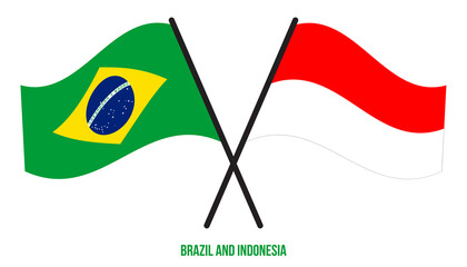 Brazil and Indonesia Flags Crossed And Waving Flat Style. Official Proportion. Correct Colors.