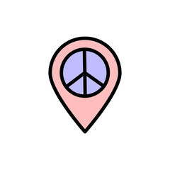 Location pin, peace icon. Simple color with outline vector elements of flower children icons for ui and ux, website or mobile application