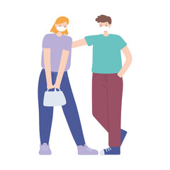 woman and man wearing medical mask for prevent virus covid 19 coronavirus