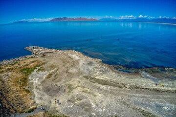 Aerial View of Swimming Beach on the Great Salt Lake, Utah
