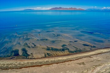 Aerial View of Swimming Beach on the Great Salt Lake, Utah