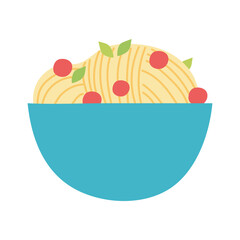 noodles with tomatoes in bowl food isolated design icon white background