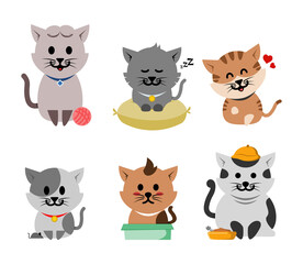 Cute cat character illustration set