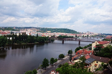 Fototapeta na wymiar Panoramic view of the Vltava river and the old town of Prague, Czech Republic