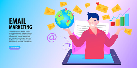 E-mail marketing concepts. Newsletter. mail notification. Social network. Businessman vector illustration.