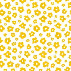 Brush flower vector seamless pattern. Camomile or daisy painted by brush. Hand drawn botanical ink illustration with floral motif. Hand drawn painting for your fabric, wrapping paper, wallpaper design