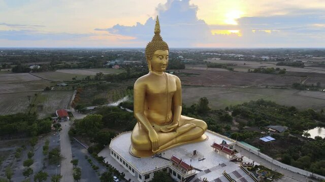 Buddhist Temple (Wat Muang), Thailand Aerial view