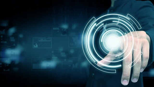 businessman press touchscreen ,Data connection with fingertips concept,4k