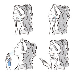 スキンケアをしている女性のイラスト