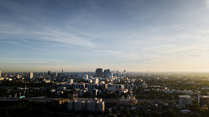 Fototapeta na wymiar High top view of city buildings