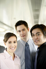 Corporate people posing in the train