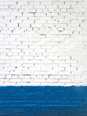 old wall of white and blue brick, copy spase