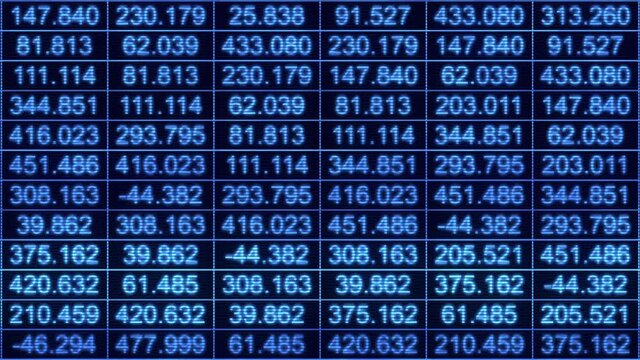 Video Background 2563: A data grid of streaming numbers (Loop).