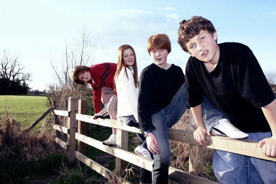 A Group Of Kids Sitting On A Wooden Fence