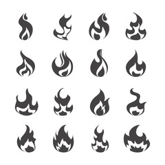 fire flame burning hot glow flat design icons set