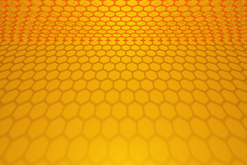 3d illustration of a yellow honeycomb monochrome honeycomb for honey. Pattern of simple geometric hexagonal shapes, mosaic background. Bee honeycomb concept, Beehive