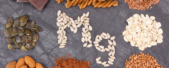 Nutritious eating containing magnesium. Healthy nutrition as source vitamins, minerals and fiber