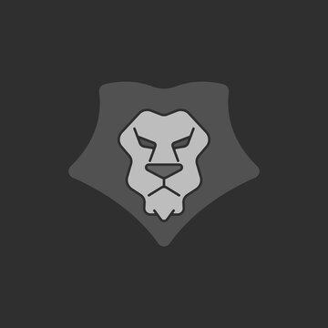 Black flat simple icon style line art. Outline symbol with stylized image of a head of a wild animal lion, leo. Stroke vector logo mono linear pictogram web graphics. On a white background.