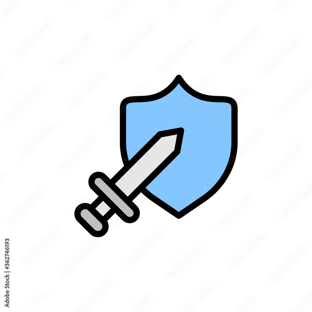 Poster sword, shield icon. simple color with outline vector elements of video game icons for ui and ux, web