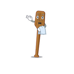 A cartoon picture of oars waiter with a white napkin